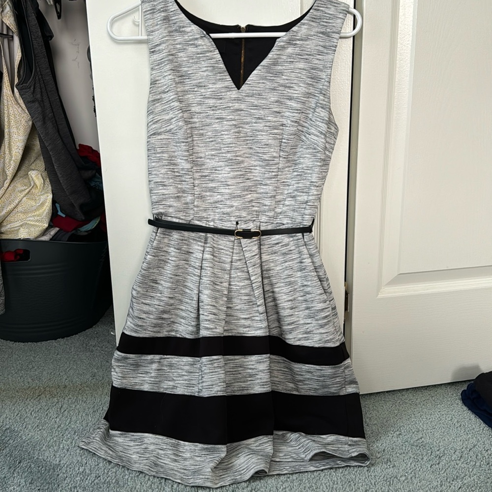 Gray and black dress with belt